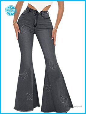 High Waisted Bell Bottom Jeans Ripped Flare Denim Pants